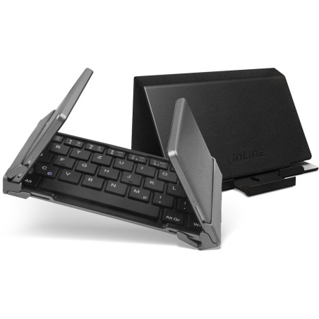 InLine® BT-Quick faltbare Bluetooth Tastatur, mit Hülle, für iOS, Android, Windows, schwarz, deutsches Layout