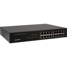 InLine® Gigabit Netzwerk Switch 16-Port, 1GBit/s, 27,94cm (11"), Metall, lüfterlos, mit 19" Winkeln