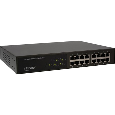 InLine® Gigabit Netzwerk Switch 16-Port, 1GBit/s, 27,94cm (11"), Metall, lüfterlos, mit 19" Winkeln