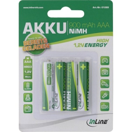 InLine® NiMH-Akku, Micro (AAA), 900mAh, vorgeladen, im 4er Blister