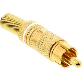 InLine® Cinchstecker Lötversion, Metall gold, Ring weiß, für 6mm Kabel