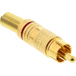 InLine® Cinchstecker Lötversion, Metall gold, Ring rot, für 6mm Kabel