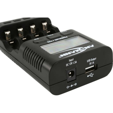 Ansmann Powerline 4 pro Ladegerät inkl. USB-Ausgang, beleuchtetes Display (1001-0005)