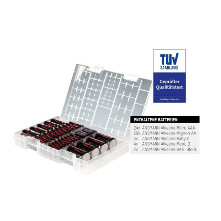 ANSMANN 55er-Vorratsbatteriebox, 24 x Micro-AAA, 20 x Mignon-AA, 5 x Baby-C, 4 x Mono-D, 2 x 9V-E-Block