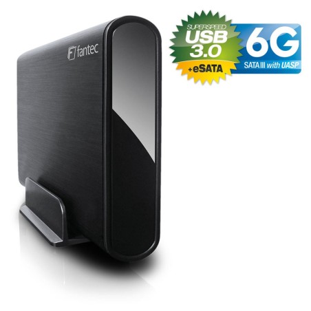 Gehäuse 3,5", USB 3.0 / eSATA 6G (USAP), Fantec DB-ALU3e-6G, für SATA-HDD, Alu, schwarz