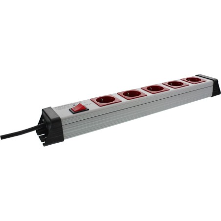 Kopp Steckdosenleiste mit ÜSS, rot/grau, 5-fach, 5xSchutzkontakt, mit Schalter, 1,4m Zuleitung