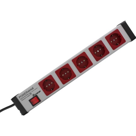 Kopp Steckdosenleiste mit ÜSS, rot/grau, 5-fach, 5xSchutzkontakt, mit Schalter, 1,4m Zuleitung