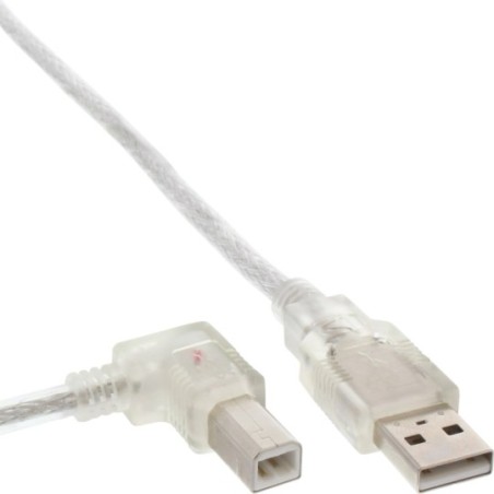 Câble USB 2.0, InLine®, A à B plié à gauche, transparent, 2m