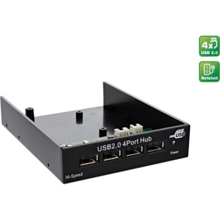 USB 2.0 concentrateur, InLine®, 4 x pour compartiment 3,5", noir