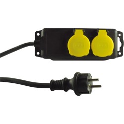 Steckdosenleiste IP44, schwarz, 2-fach, 2x Schutzkontakt, 3500W, 3x1,5mm², 1,4m Zuleitung