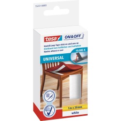 tesa On- & Off-Klettband zum Aufnähen und Aufkleben, 1m x 20mm, weiß