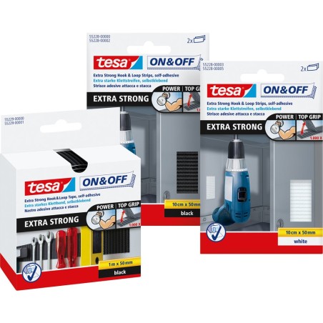 tesa On- & Off-Klettband extra stark, 1m x 50mm, schwarz