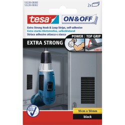 tesa On- & Off-Klettklebepads extra stark, 2 x 10cm x 50mm, schwarz