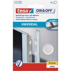 tesa On- & Off-Klettpunkte zum Aufkleben, 8er-Pack (Ø16mm), weiß