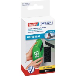 tesa On- & Off-Klettklebeband zum Aufkleben, 1m x 20mm, schwarz