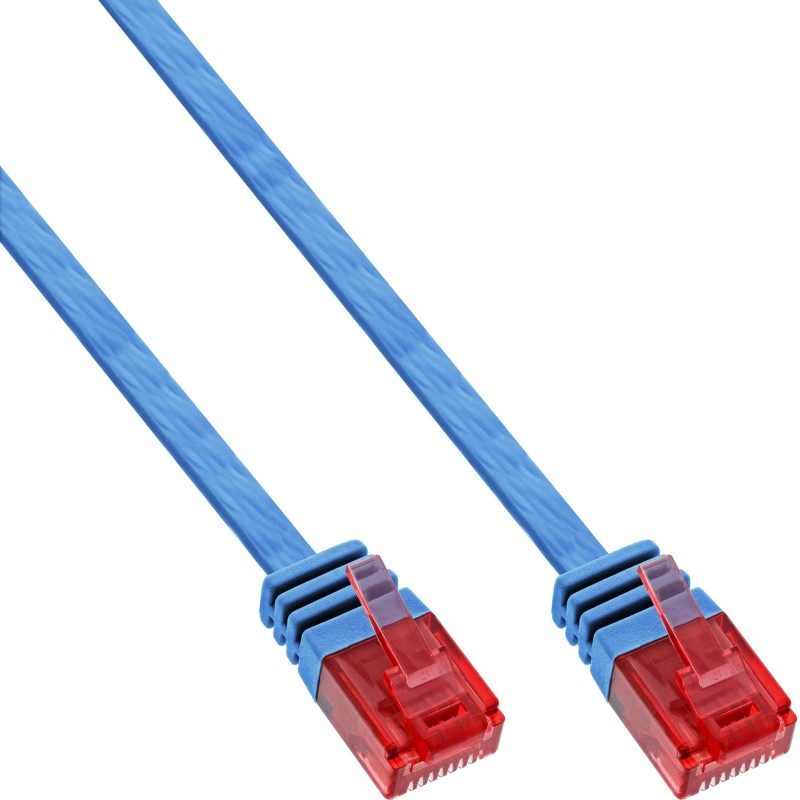 Câble patch réseau RJ45 plat InLine®, U/UTP, Cat.6, bleu, 3m
