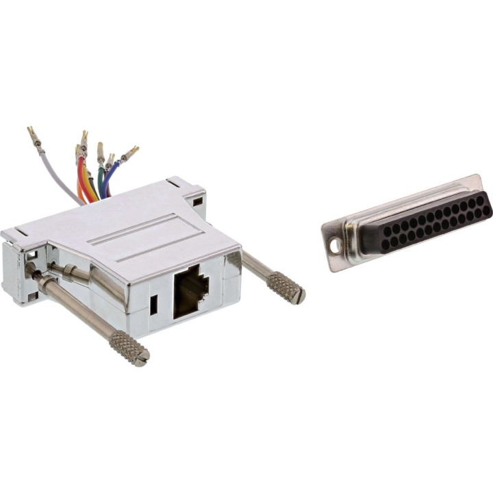 Adaptateur, InLine®, 25 broches Sub D fem. à RJ45 Bu, métallisé