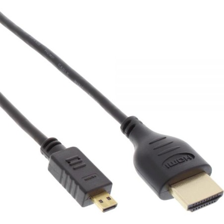 Câble Superslim HDMI A à D InLine®, HDMI haute vitesse avec Ethernet, Premium, noir / or, 1,8 m