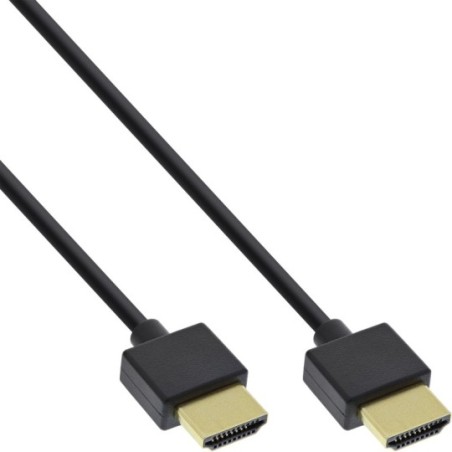 Câble Superslim HDMI A à A InLine®, HDMI haute vitesse avec Ethernet, Premium, noir / or, 1,8 m