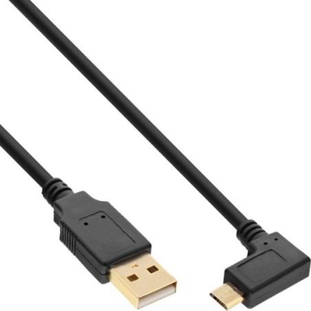 Câble InLine® Micro-USB 2.0, mâle USB-A vers mâle Micro-B coudé, contacts plaqués or, 1 m