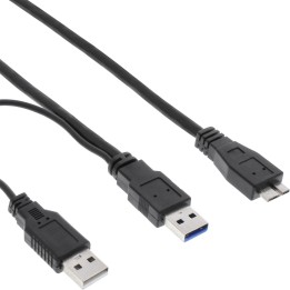 35410Y - InLine® USB 3.0 Y-Kabel, 2x A an Micro B, schwarz, 1m