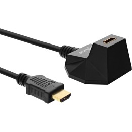 17532S - InLine® HDMI Verlängerung mit Standfuß, HDMI-High Speed mit Ethernet, 4K2K, Stecker / Buchse, schwarz / gold, 2m