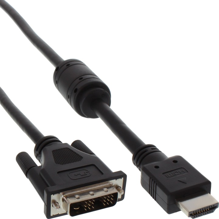 17664 - Câble adaptateur InLine® HDMI-DVI, 19 broches mâle vers 181 mâle, avec ferrite, 1,5 m