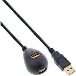 34653 - InLine® USB 2.0 Verlängerung, Stecker / Buchse, Typ A, schwarz, mit Standfuss, 3m