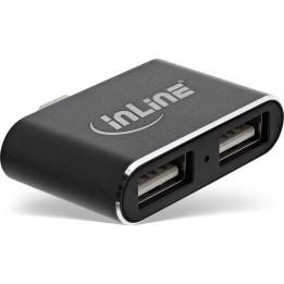 33291S - InLine? Mini USB 2.0 Hub, USB C Stecker auf 2x USB A Buchse, schwarz