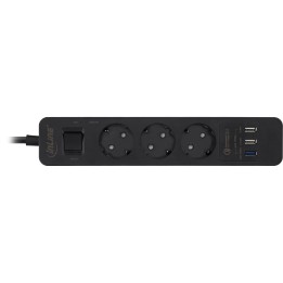 16491S - InLine® Steckdosenleiste, 3-fach Schutzkontakt, Überspannungsschutz und QuickCharge USB, mit Schalter, 1,5m, schwarz
