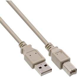 34503H - InLine® USB 2.0 Kabel, A an B, beige, 0,3m