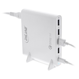 31510W - InLine® Quick Charge 3.0 USB Notebook-Netzteil, Ladegerät, 4x USB A  USB Typ-C, 80W, weiß