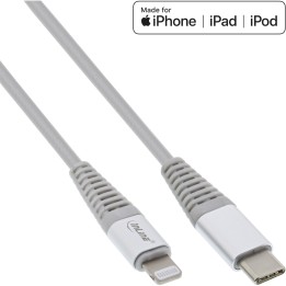 31450A - InLine® USB-C Lightning Kabel, für iPad, iPhone, iPod, silber/Alu, 1m MFi-zertifiziert