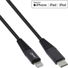 31460B - InLine® USB-C Lightning Kabel, für iPad, iPhone, iPod, schwarz/Alu, 2m MFi-zertifiziert