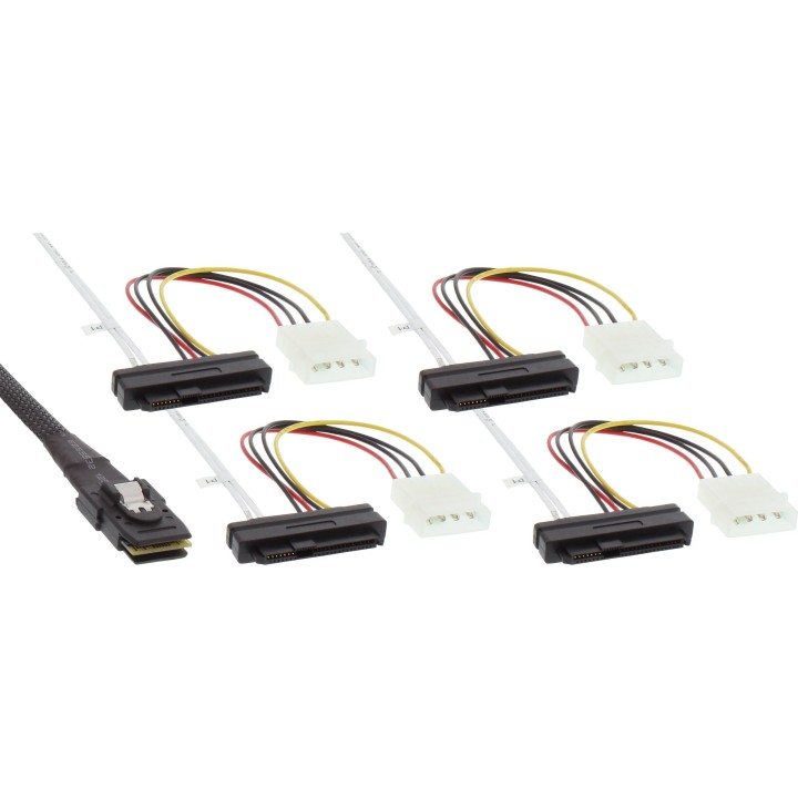 27621A - InLine® SAS Câble de raccordement, Mini-SAS SFF-8087 à 4x SAS  courant, 0,5m 27622A