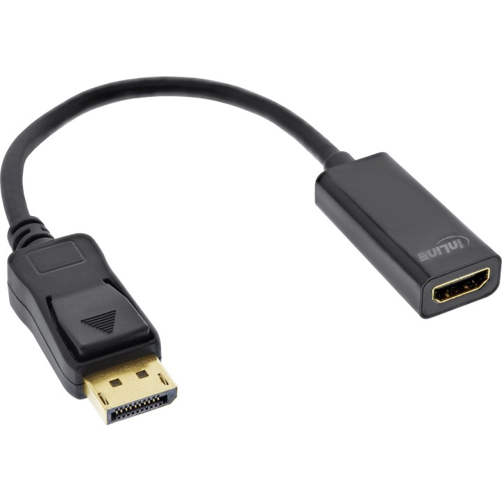 17198E - InLine® DisplayPort zu HDMI Adapterkabel mit Audio, DisplayPort Stecker auf HDMI Buchse, 4K/30Hz, schwarz, 0,15m