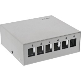 InLine? Patchfeld-Dose Aufputz f?r 6x Keystone RJ45, Metall, lichtgrau RAL7035