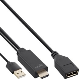 17168P - InLine® Câble convertisseur HDMI ST vers DisplayPort BU, 4K, noir/or, 0,3m 17161P